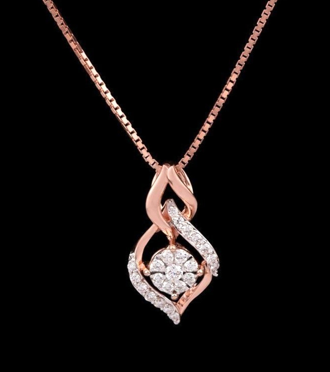 0.52ct Natural Round Diamond 14k BIS Hallmarked Rose Gold Wedding Pendant