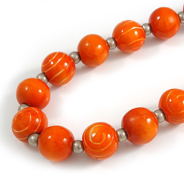 Long Chunky Orange Wood Bead Necklace – 82cm L
