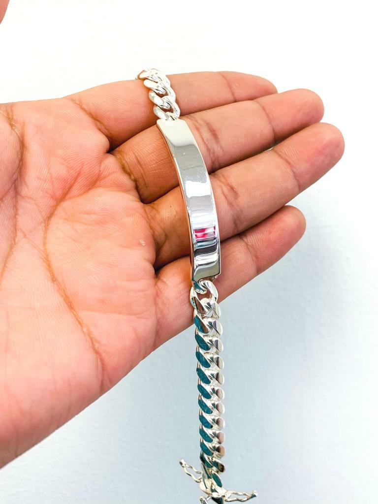 Miami Cuban Link Men’s ID Bracelet Box Luck / Pulsera Para Hombre De Plata Pura