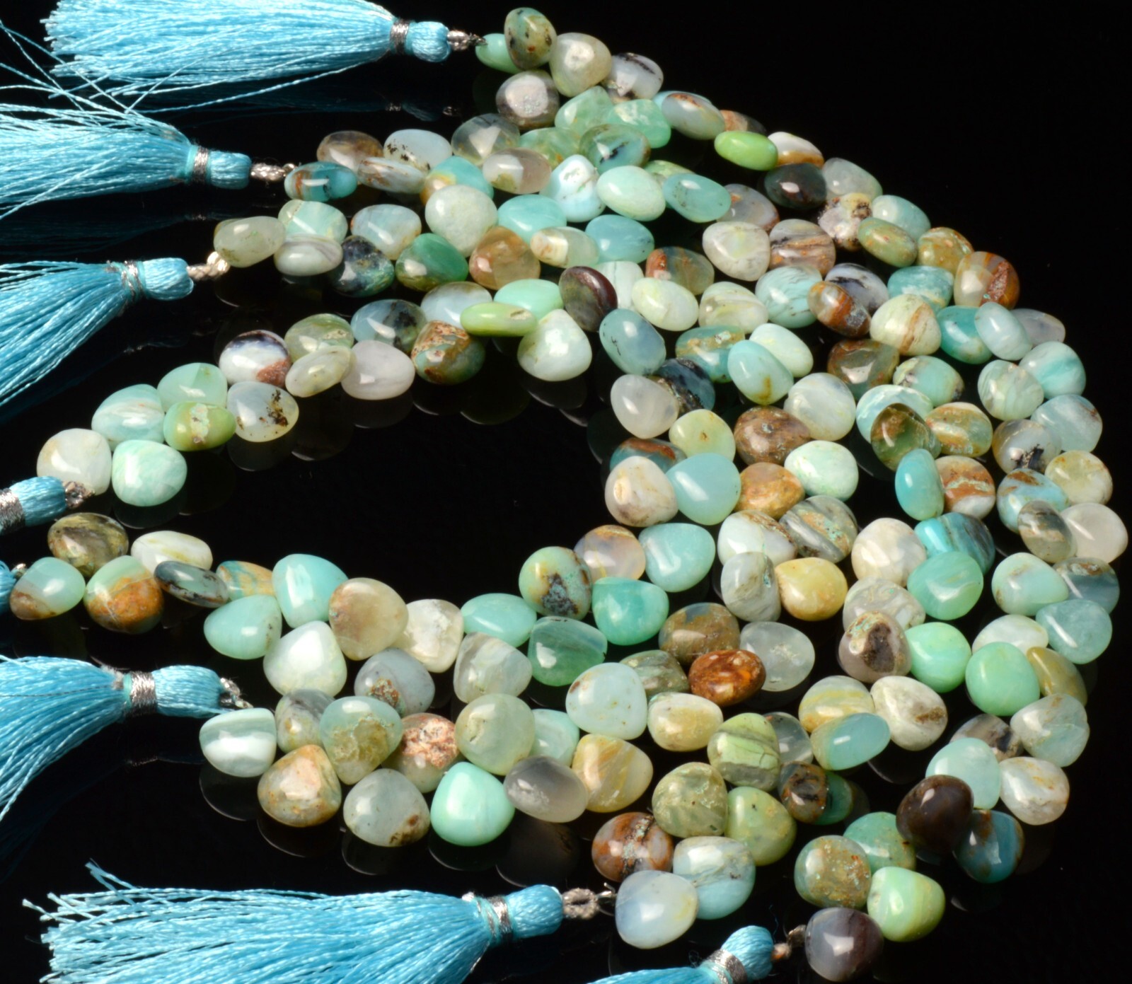 Green Peru Opal Gem 9.5 mm Size Smooth Heart Shape Beads 8″ Strand
