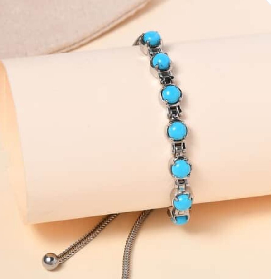 Sleeping Beauty Turquoise Bolo Bracelet In Stainless Steel 1.90ctw