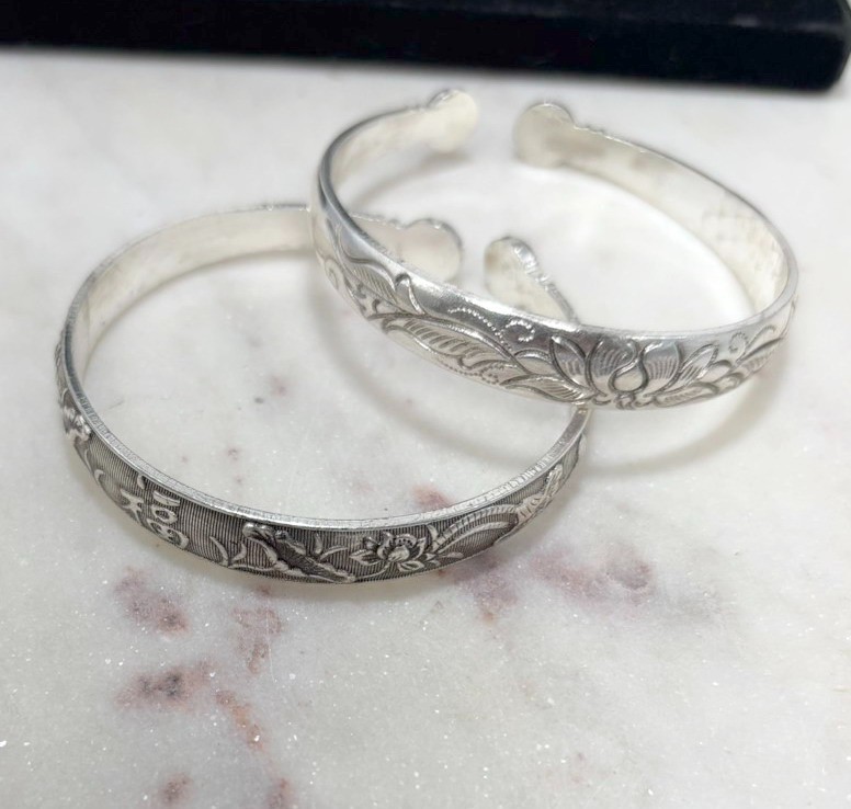 Tibetan Silver Open Cuff Bangle Bracelet Set Engraved Boho Women 10 pc