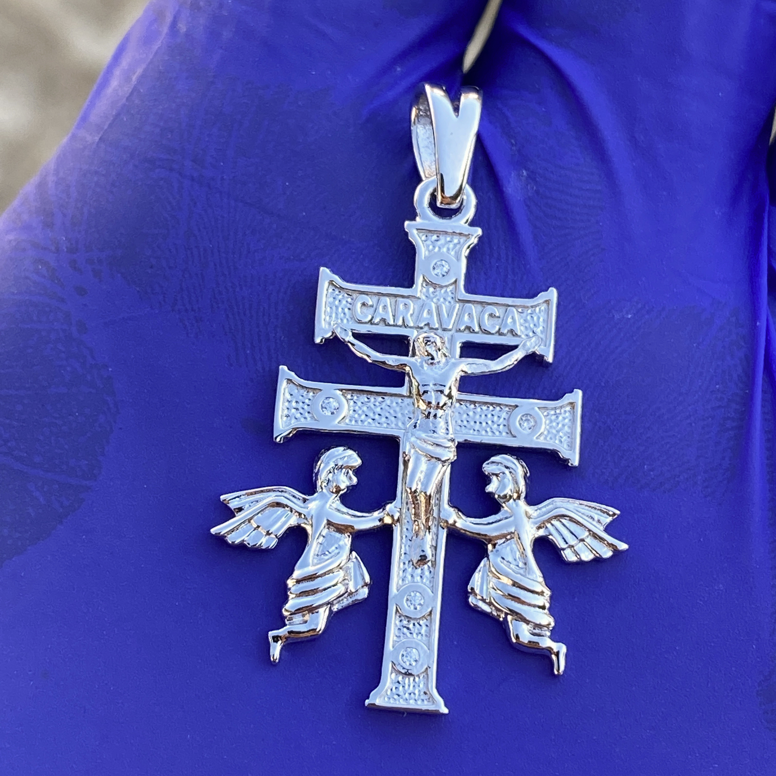 La Cruz De Caravaca Plata Cross Pendant Real Solid 925 Sterling Silver CZ 1.25″