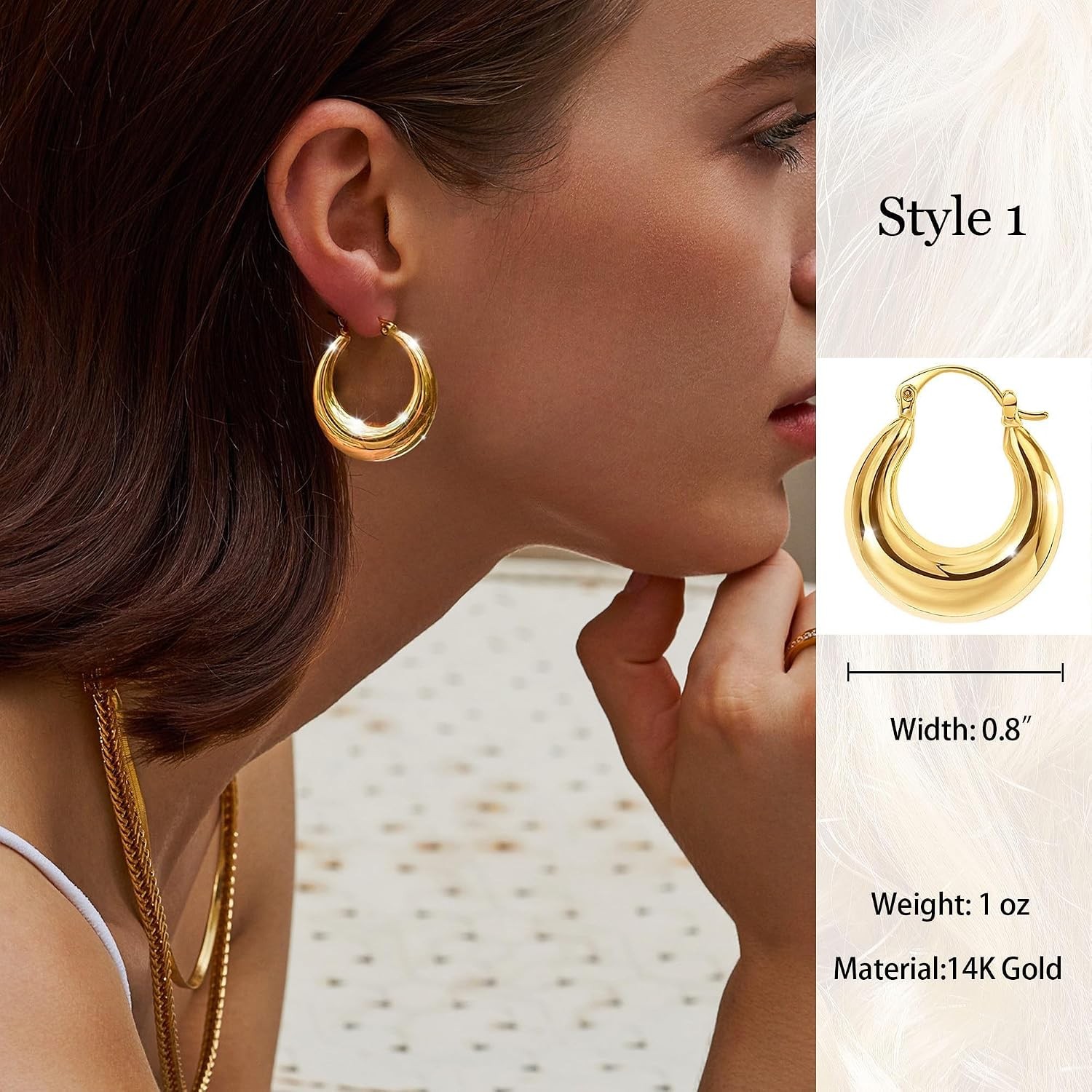 Chunky Gold Hoop Earrings for Women Non Tarnish, 14K Gold Plated Thick Triple Ho