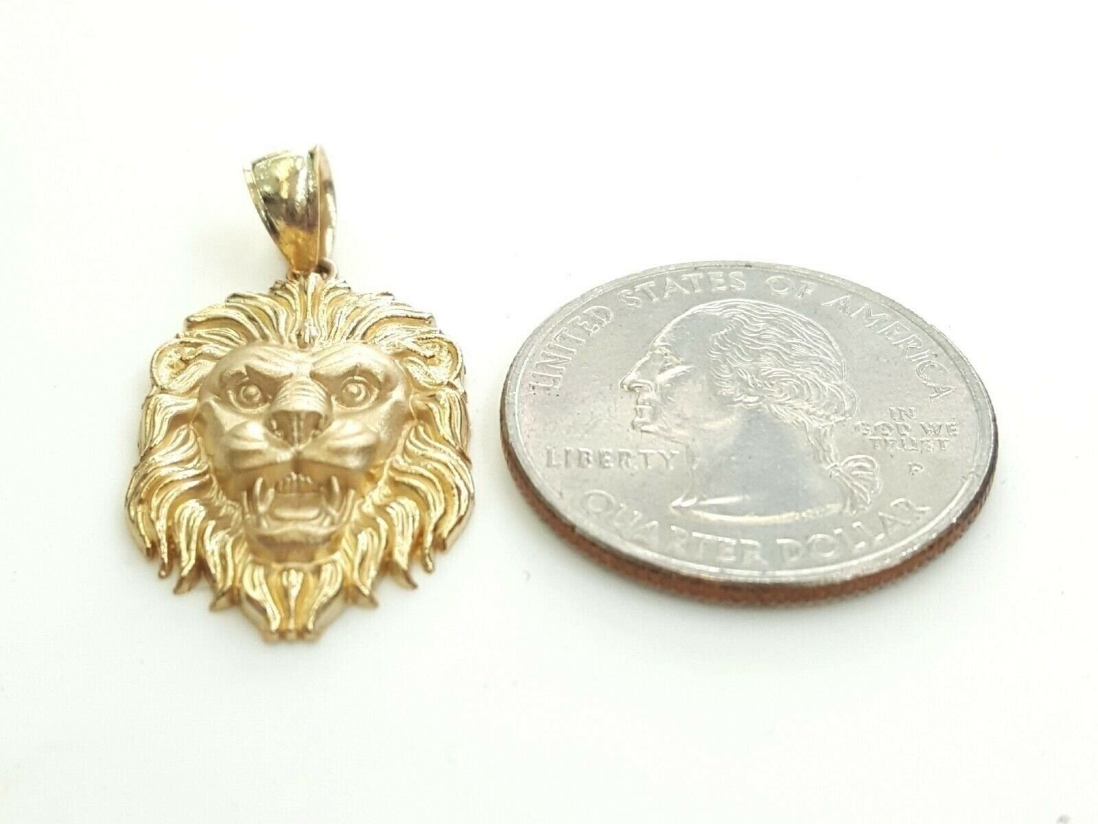 14k yellow solid Gold lion Leo head face Pendant charm fine gift jewelry 2.9g