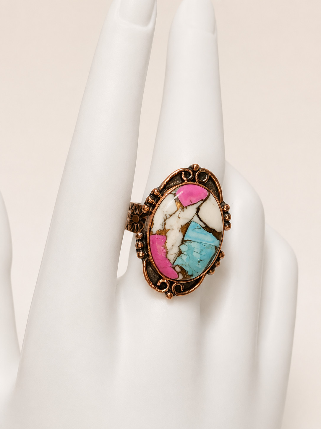 Cotton Candy Turquoise Adjustable Statement Ring