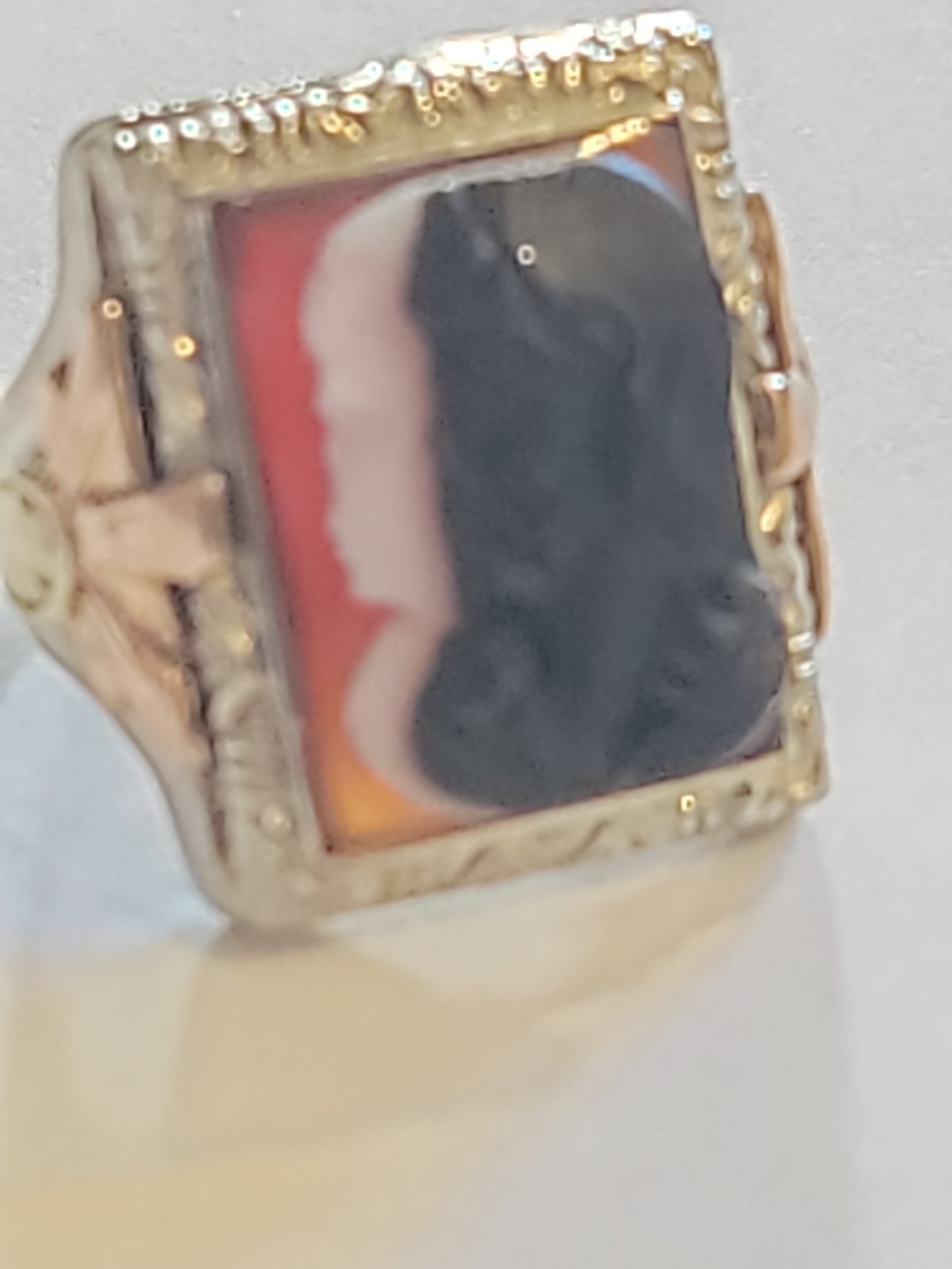 Sardonyx Cameo Ring 10k Yellow Rose White Gold Roman Warrior Size 4.8 5.67 Grams