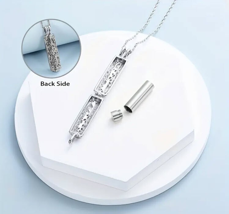 Tree of Life Cylinder Urn Pendant Necklace for Cremation Ashes Memorial Jewelry
