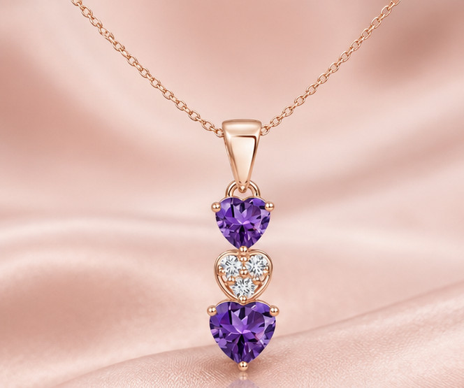 2Ct Heart Simulated Amethyst Stunning Pendant Necklace 14K Yellow Gold Plated