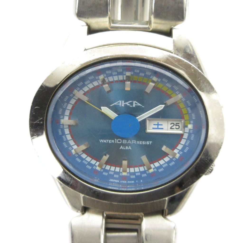 SEIKO ALBA AKA Alba AKE V743 5A10 Wristwatch Quartz Blue Dial Oval Day Date Cale