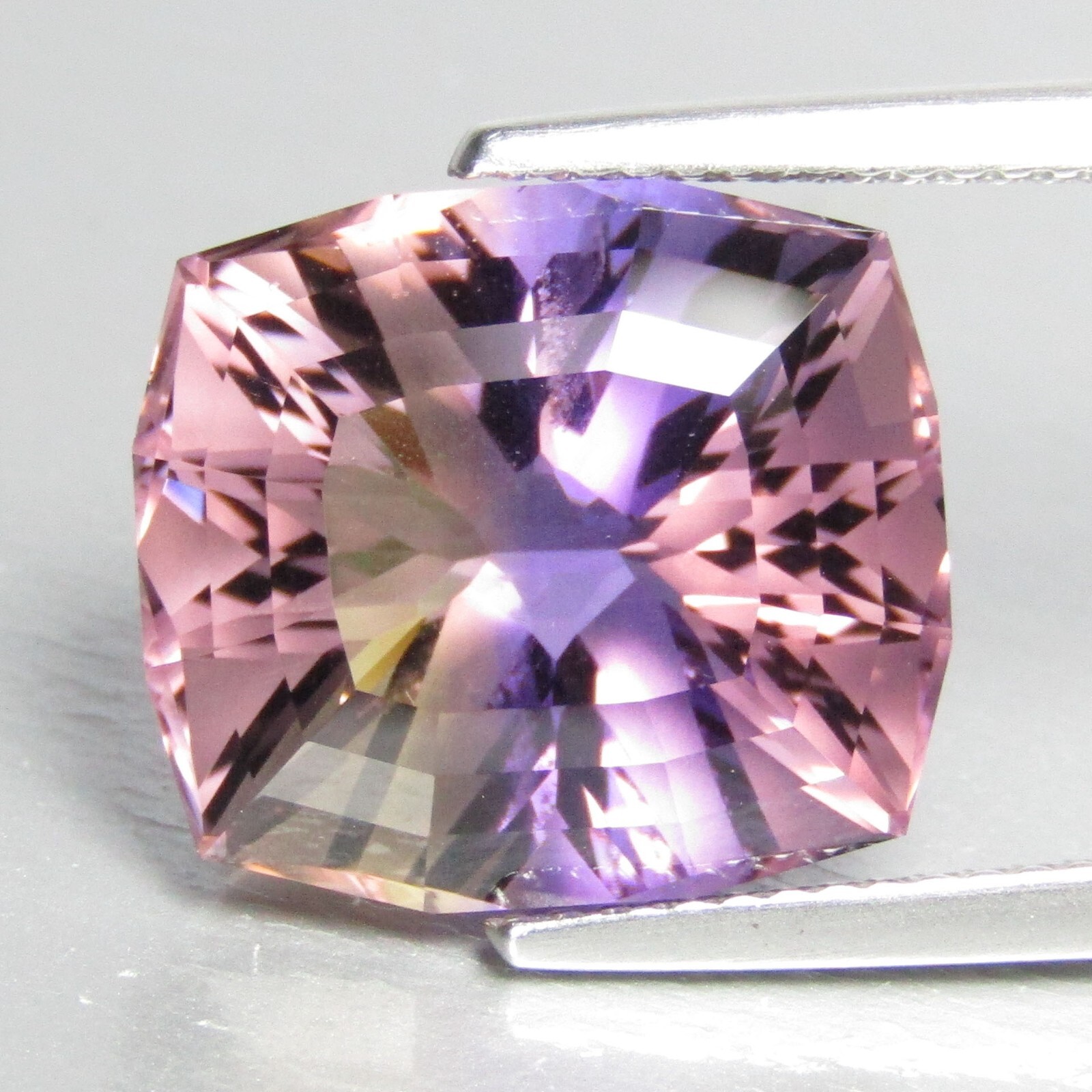 10.40Cts Wide-Eyed Natural Ametrine 14×12.4mm Fancy Cushion Custom Cut Gemstone