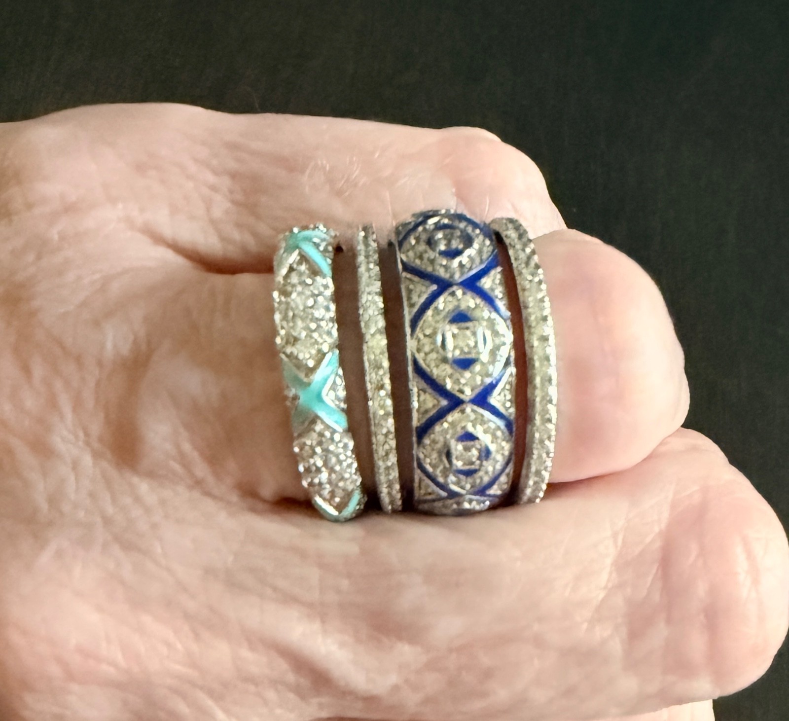 Hidalgo (Dark Blue Ring Only) Sterling, Enamel & CZ Stack/Band Ring Size 8