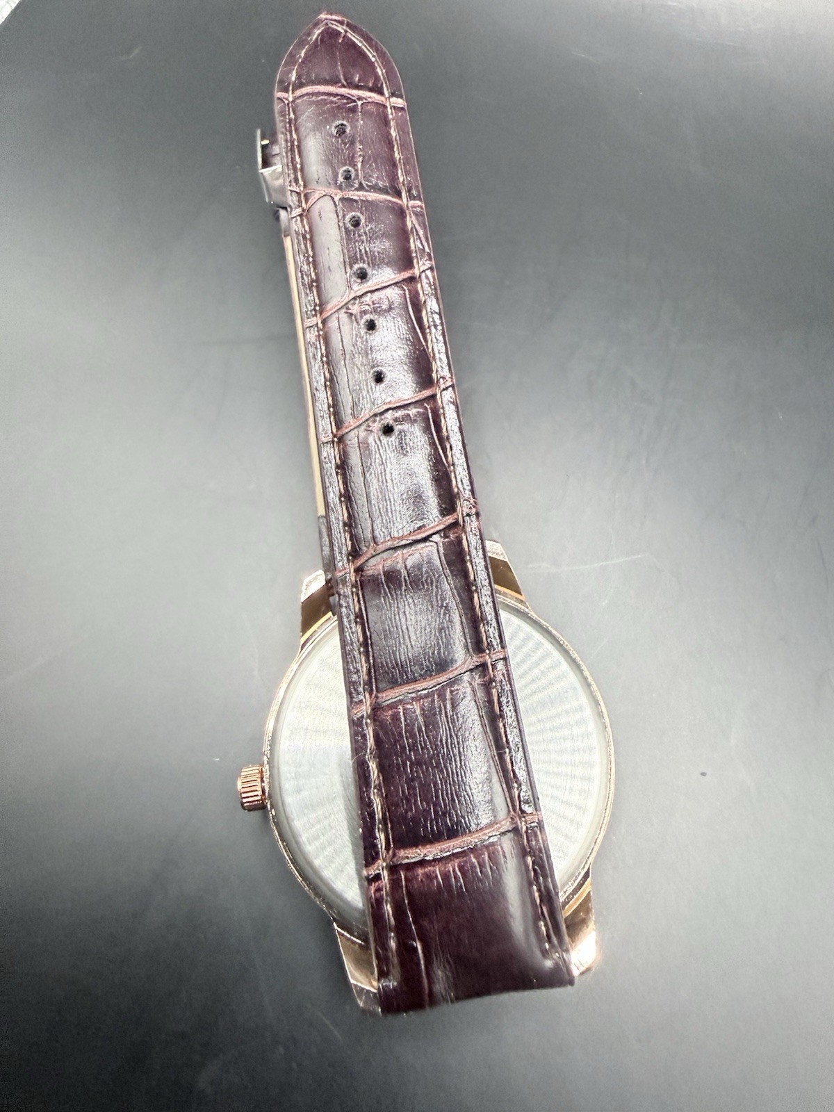 Mreurio Mens Brown Tone Leather Analog Day Date Quartz Watch As Is Working