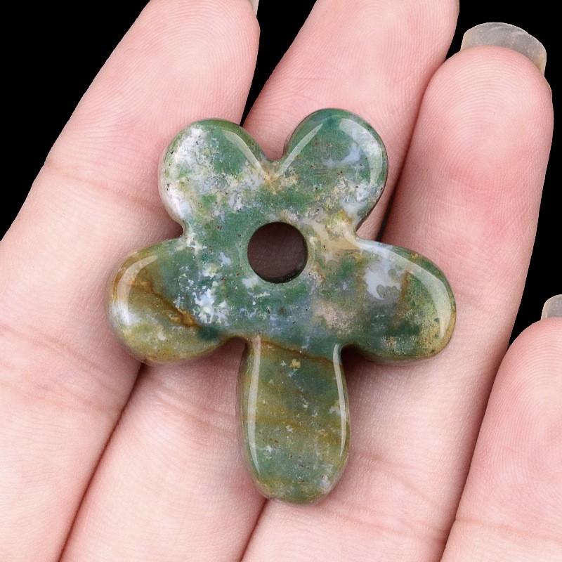 10pcs Natural Indian Agate Hollow Flower Pendant DIY Jewelry Making 31x35mm
