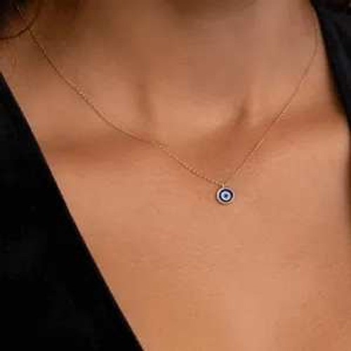 Gold Titanium Evil Eye Pendant Necklace Blue Nazar Protection Jewelry 40cm+5cm