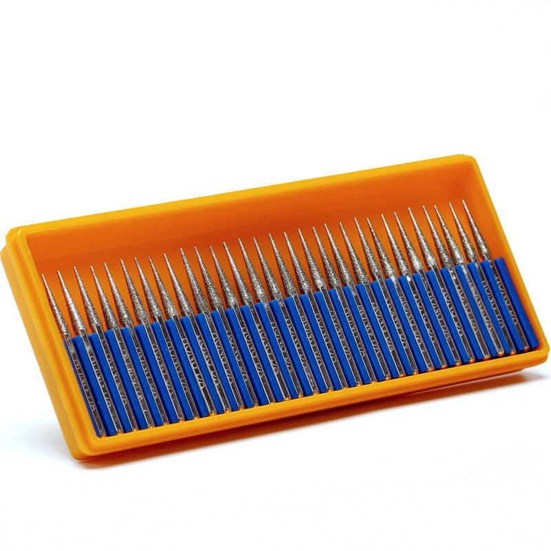 30Pcs 2.35mm Diamond Grinding Head Tapered Point Needle Bit Burrs Coated Jewelry