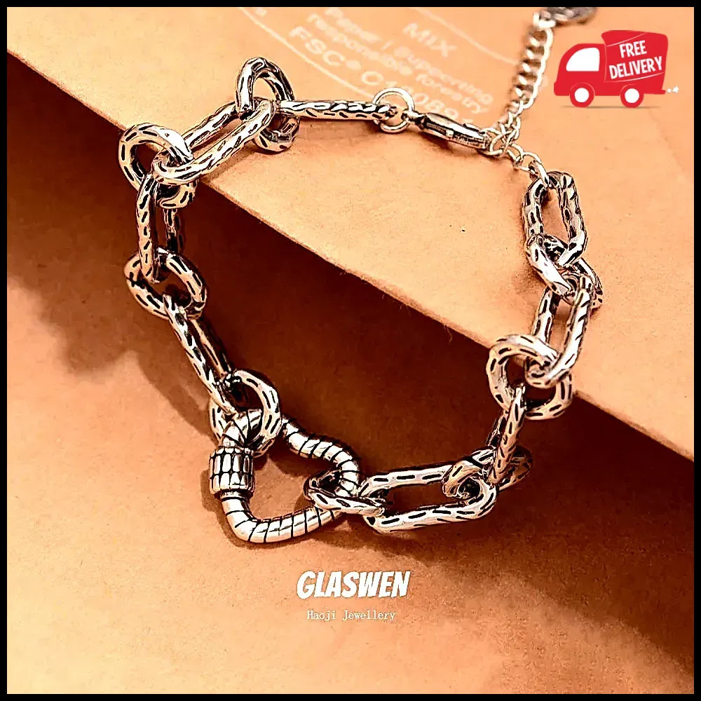 New Arrival Romantic Love Heart Retro Thai Silver Ladies Charm Bracelet