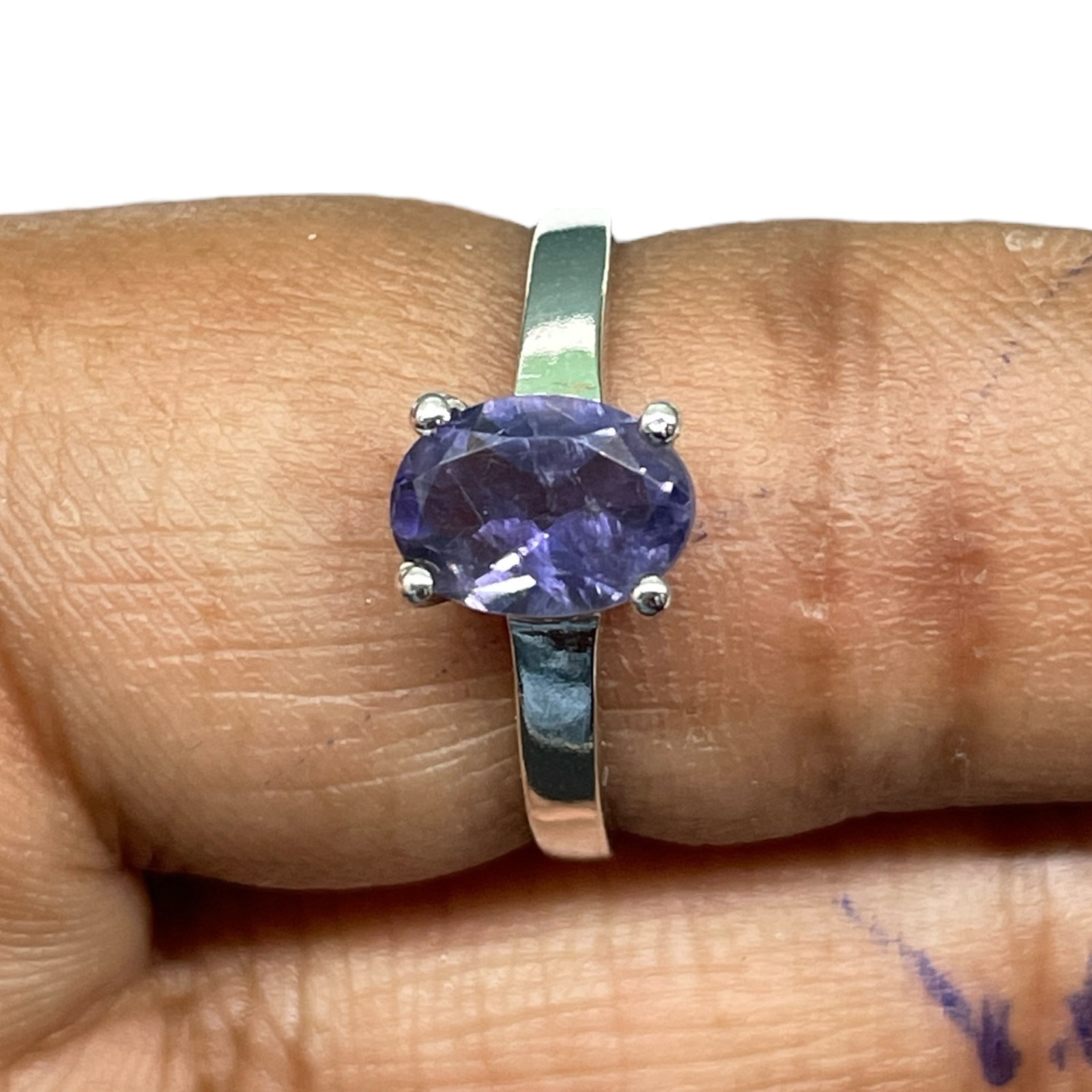 Natural Iolite Ring 925 Sterling Silver 14K WG Rhodium Plated Top Quality