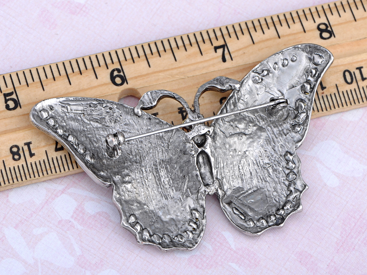 Bug Eyed Pearlescent Rose Pink Enamel Crystal Rhinestone Butterfly Pin Brooch