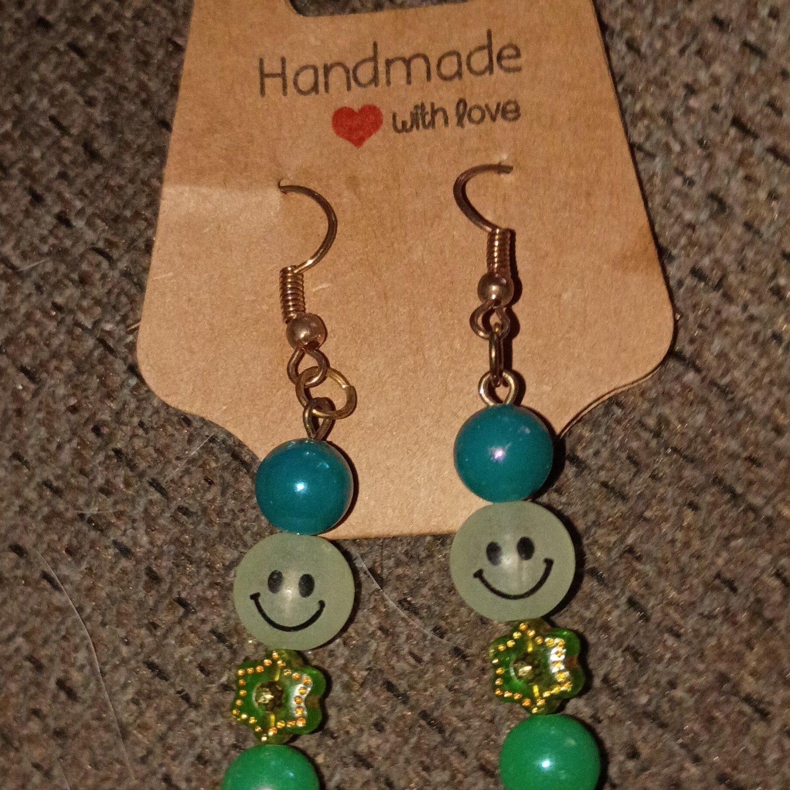 Handmade Dangly Earrings With :-) Beads And Flour Beads