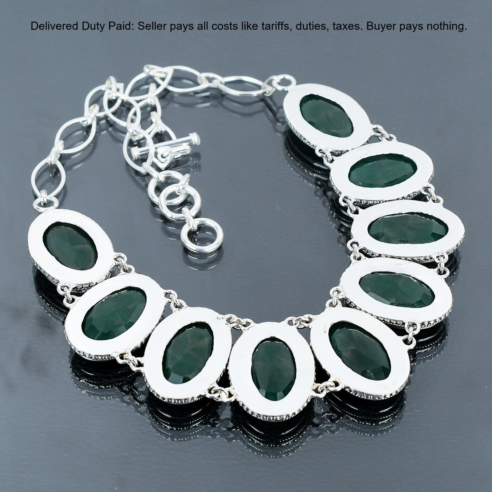925 Silver Zambian Emrald Gemstone Bezel New Chain Vintage Wife Necklace Jewelry