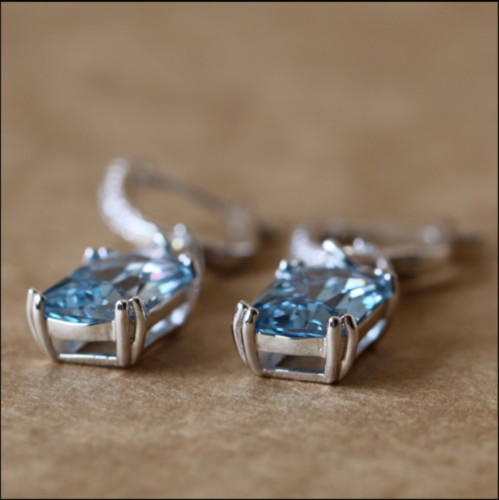 6.00 Ct Emerald Cut Natural Aquamarine & Diamond Wedding Earring 14K White Gold