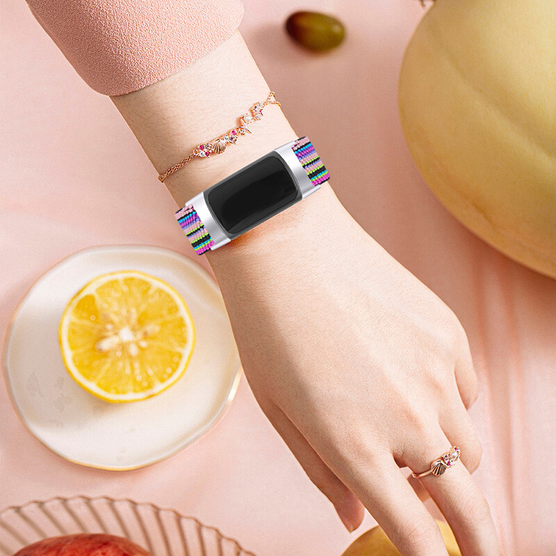 For Fitbit Charge 5 Replacement Band Bohemia Woven Nylon Elastic Strap Band