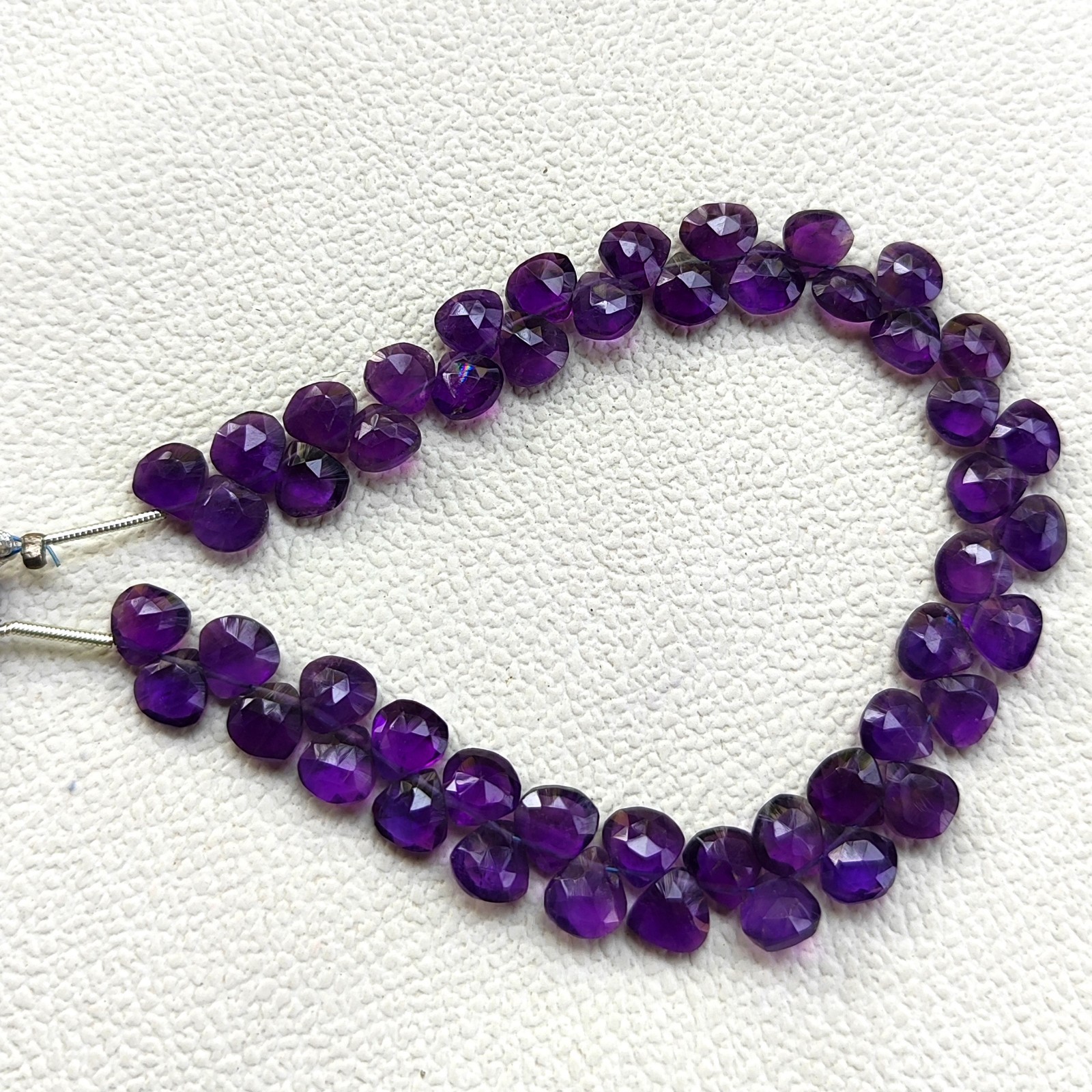 7mm Amethyst Faceted Heart Shape Beads 7.5 Inch Strand Brazil Natural Gemstones