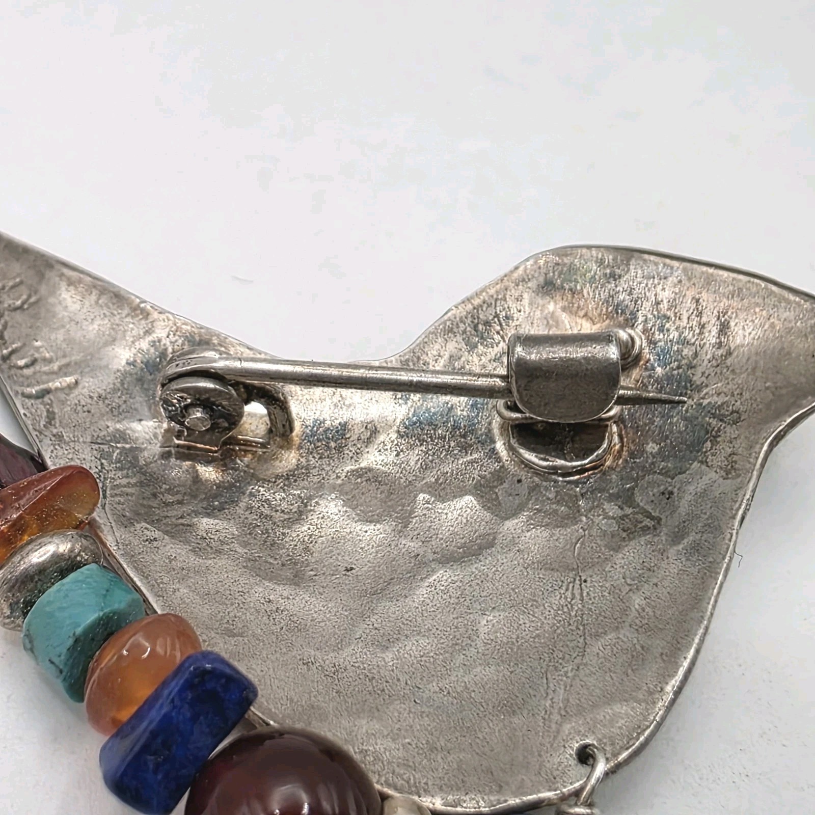 Vintage Signed Sterling Silver Bird Shaped Brooch Turquoise and other Gemstones