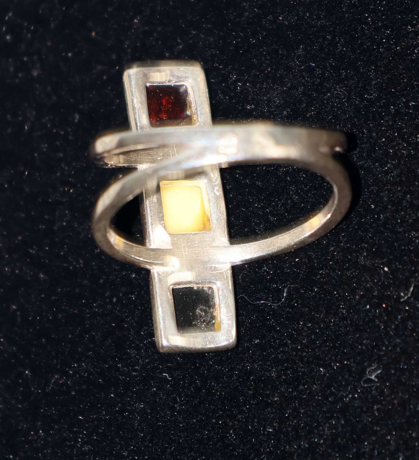Vintage Tricolor Baltic Amber 925 Sterling Silver Split Band Ring Size 8 3.8g