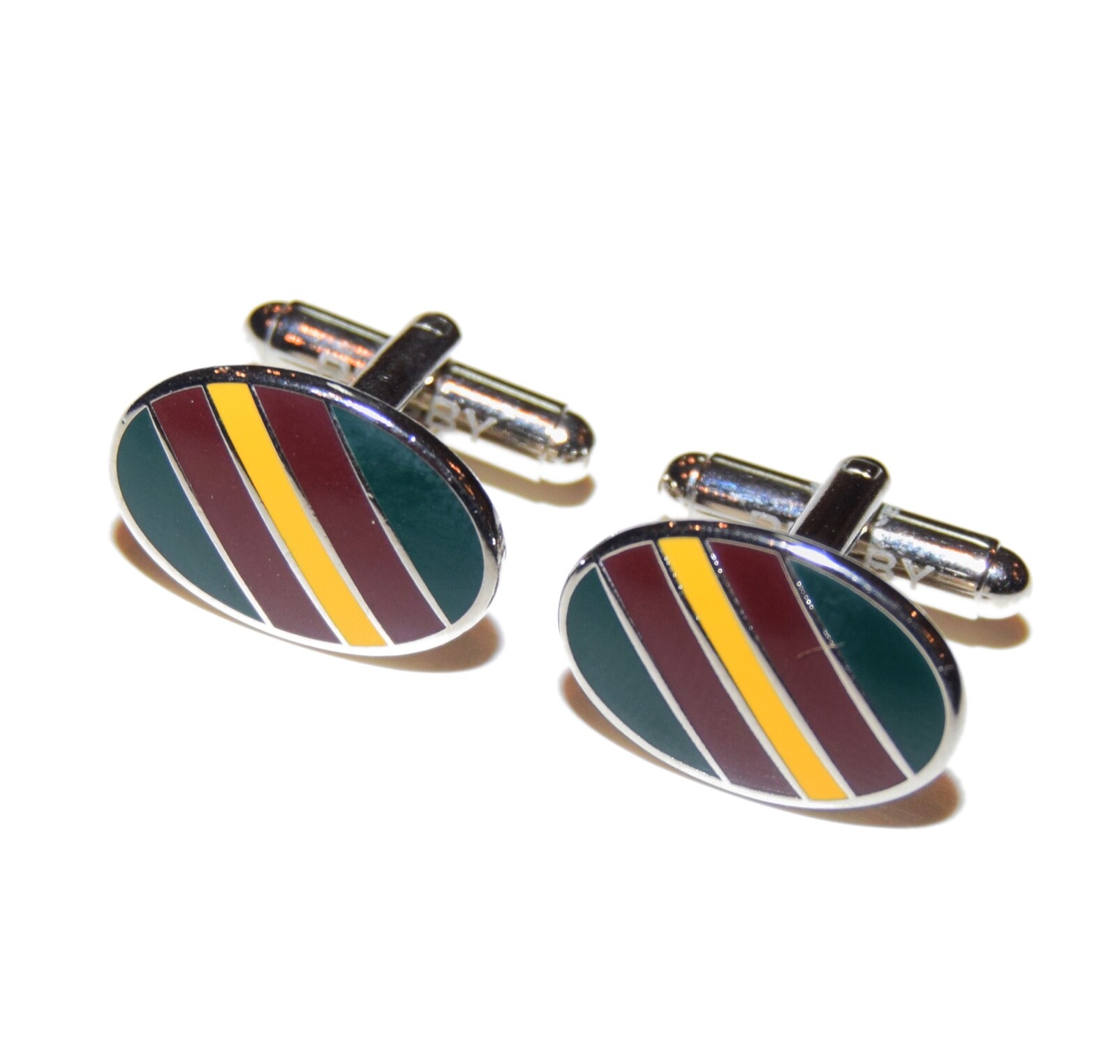 $125 Polo Ralph Lauren Rugby Mens Stripe Cufflinks Maroon Red Yellow Olive Green