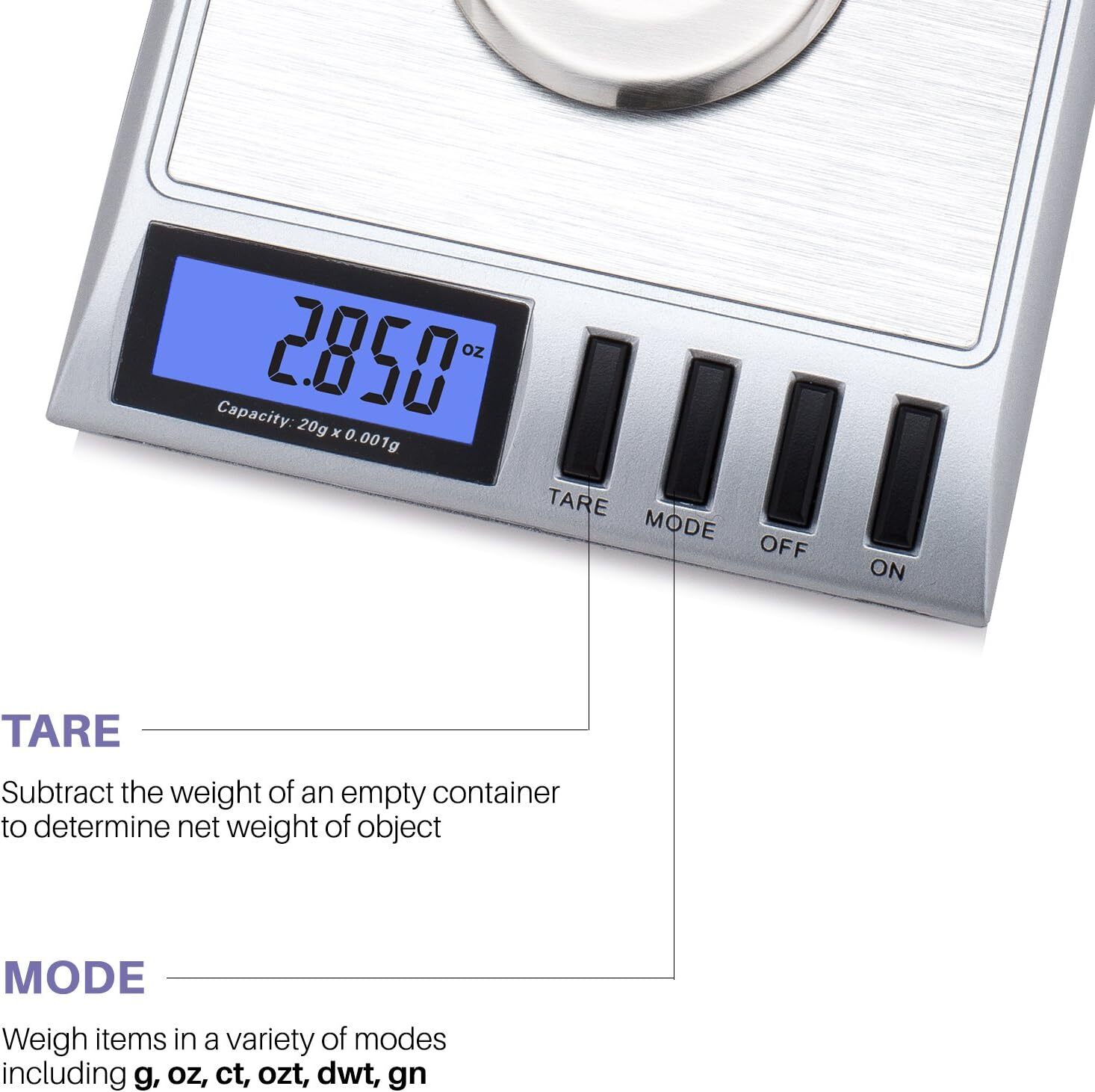 GEM20-20g x 0.001 Grams, High Precision Digital Milligram Jewelry Scale, Reloadi