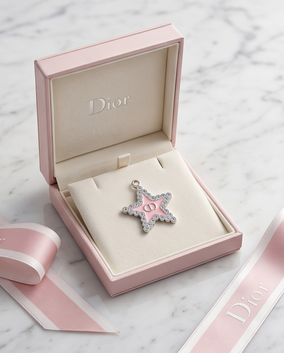 100% Christian DIOR charm zipper pull logo CD gold toned stamped pink