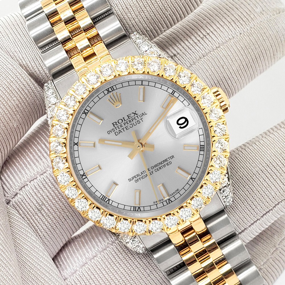 Rolex Datejust 31mm 2-Tone Silver Index Dial 4.4ct Diamond Bezel/Case Watch