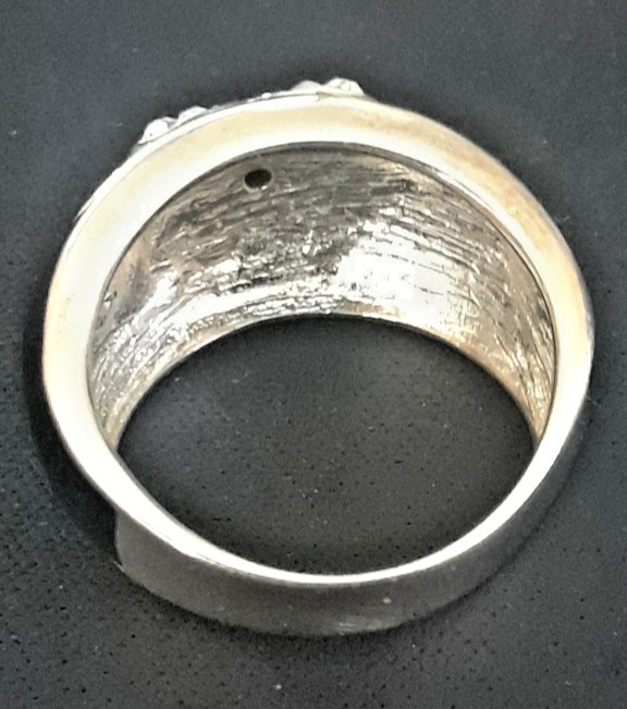 Vintage Sterling Silver & Black Enamel Crystal Flower Ring By CA Sz 9/19.2mm