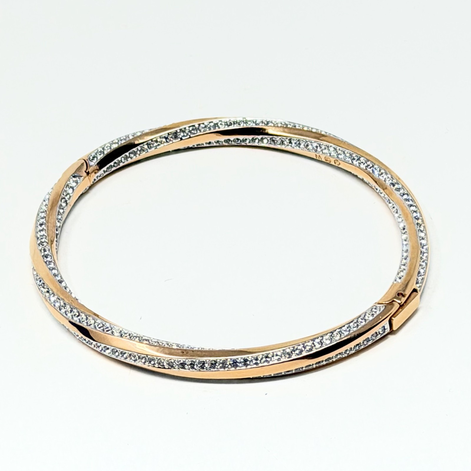 Swarovski Hilt Hinged Bangle Bracelet Medium M Rose Gold Plated Crystal Boxed