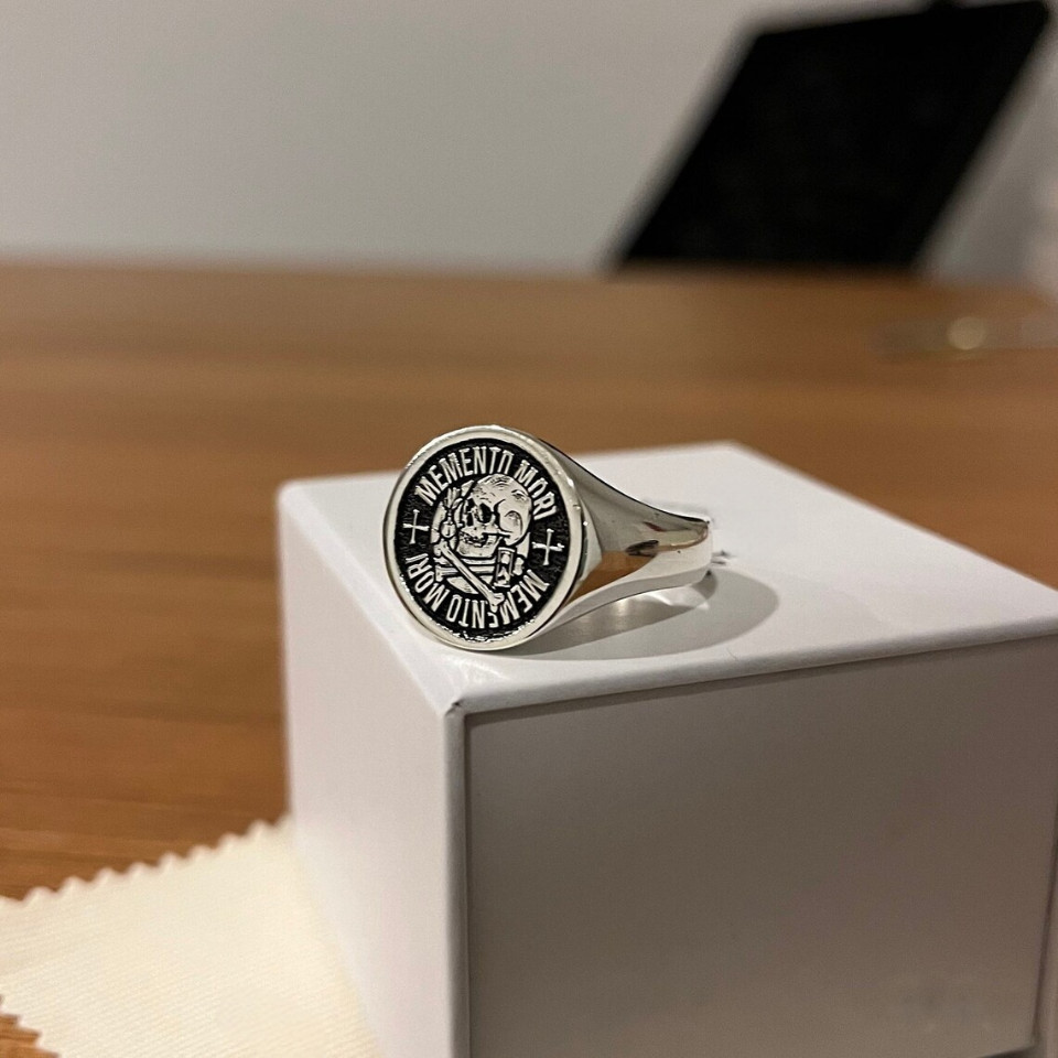 Memento Mori Signet Ring 925 Sterling Silver Handcrafted Ring US Duty Free