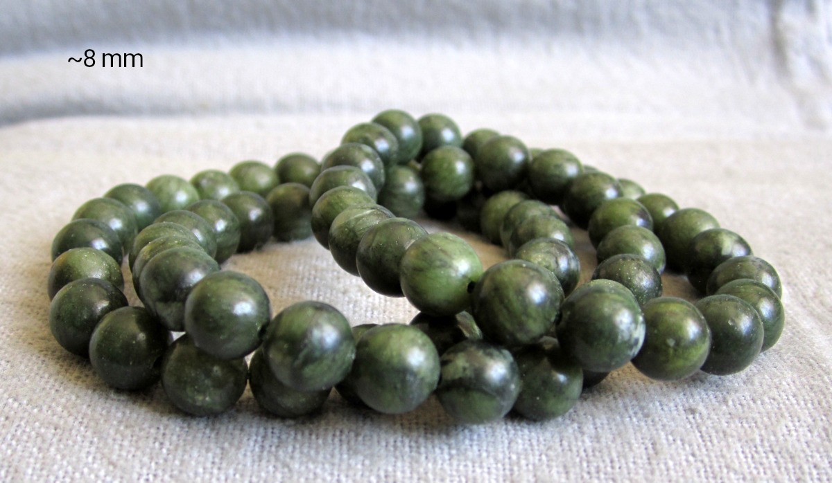Nephrite Jade Bracelet – Balls Ø ~ 6+8.3mm / ~16.5-22cm Width – Elastic