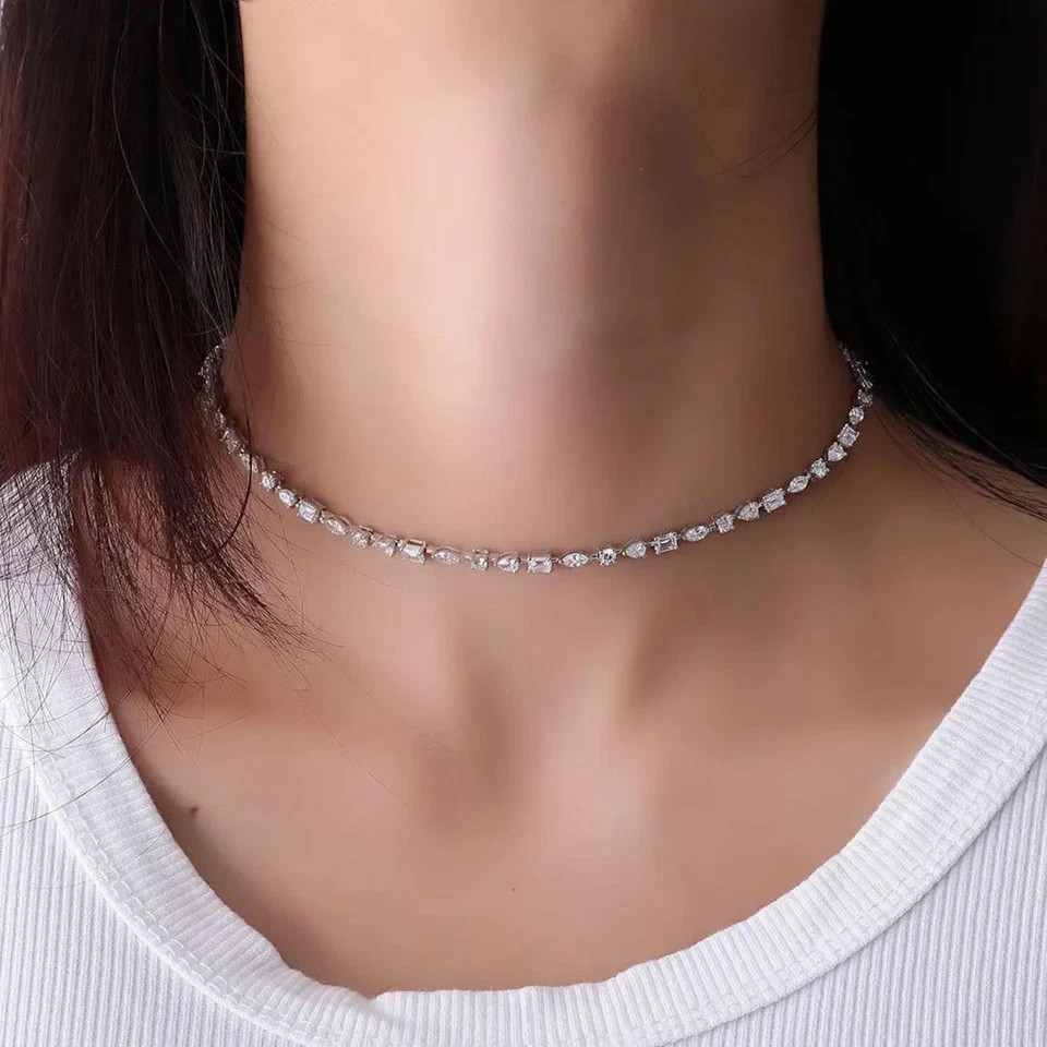 18 TCW Round Cut Lab Created Diamond Tennis Necklace 14k Yellow Gold Plated