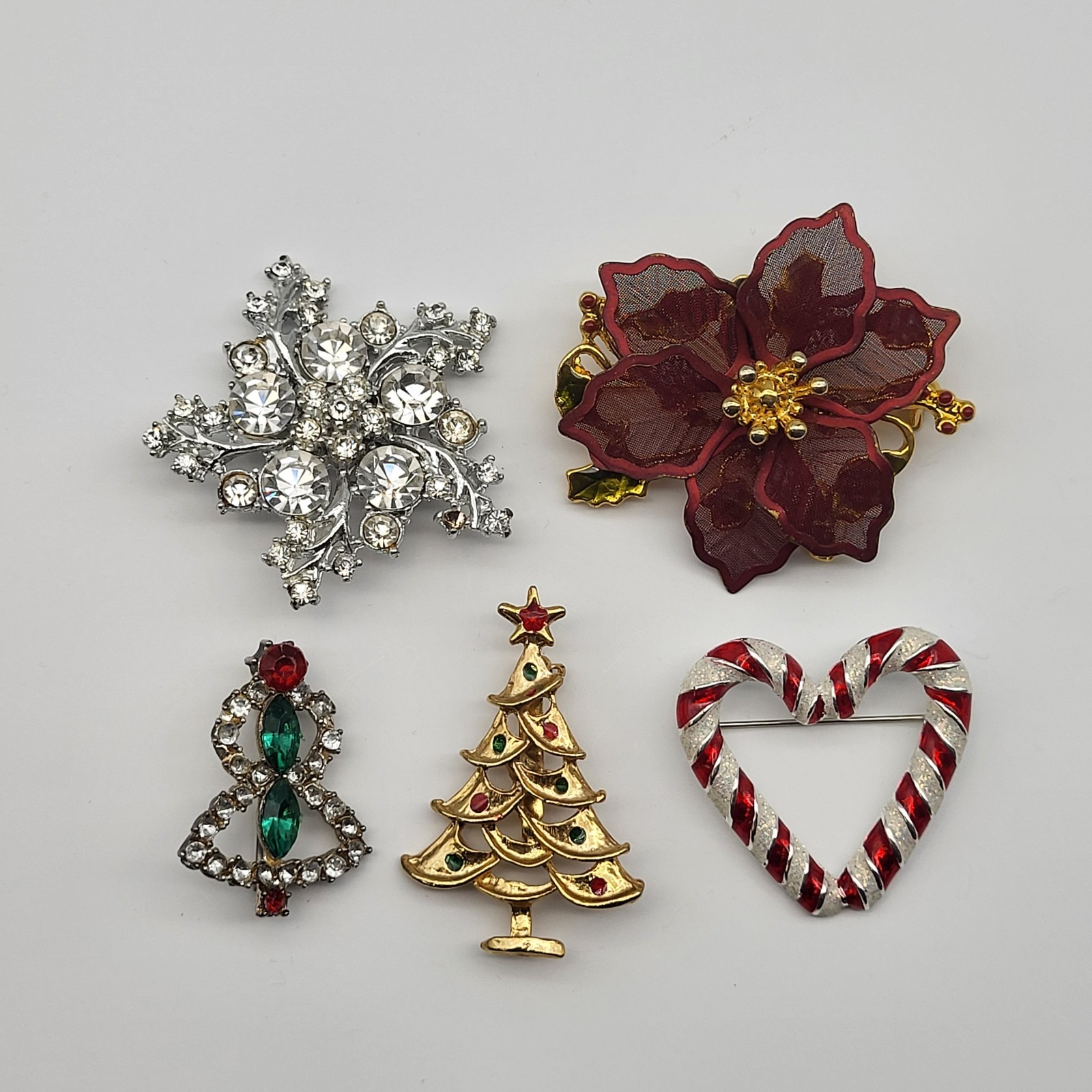 Vintage Brooch pin lot Christmas Holiday collection Tree Snowflake bell & more