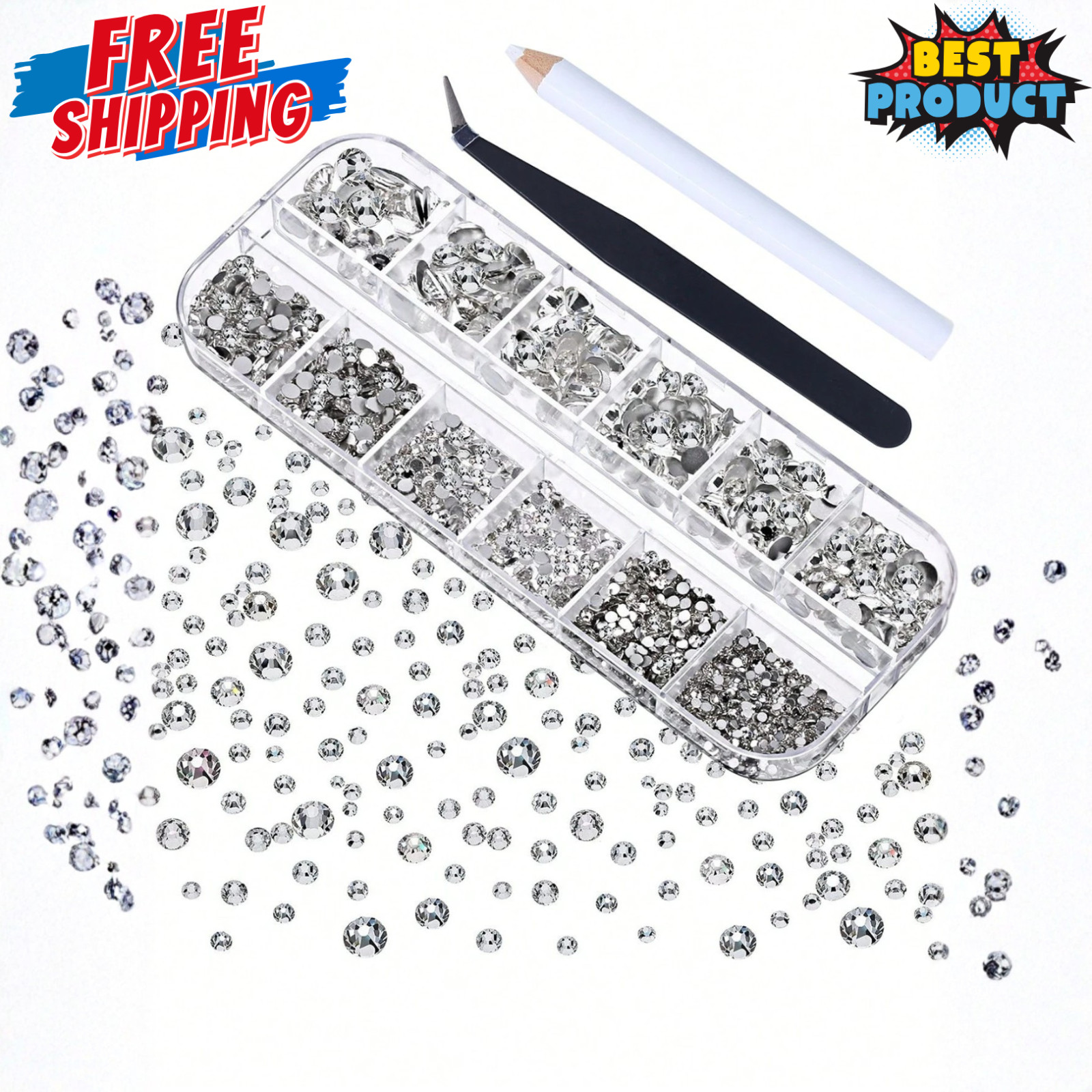 2000pcs Flat Back Gems Rhinestones 6 Sizes (1.5-6 Mm) Round Crystal Rhinestone