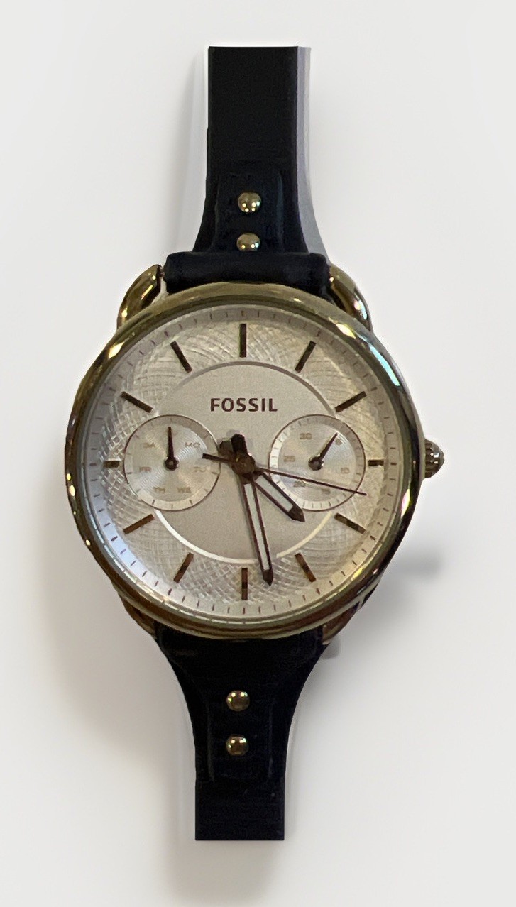 HTF Fossil Tailor Multifunction Blue Leather Strap Watch ES4051 Needs Battery