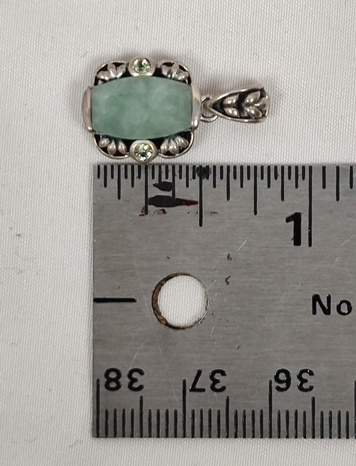 ACI Charm Pendant 925 Sterling Silver Prehnite Clear Quartz Art Nuveau Scroll
