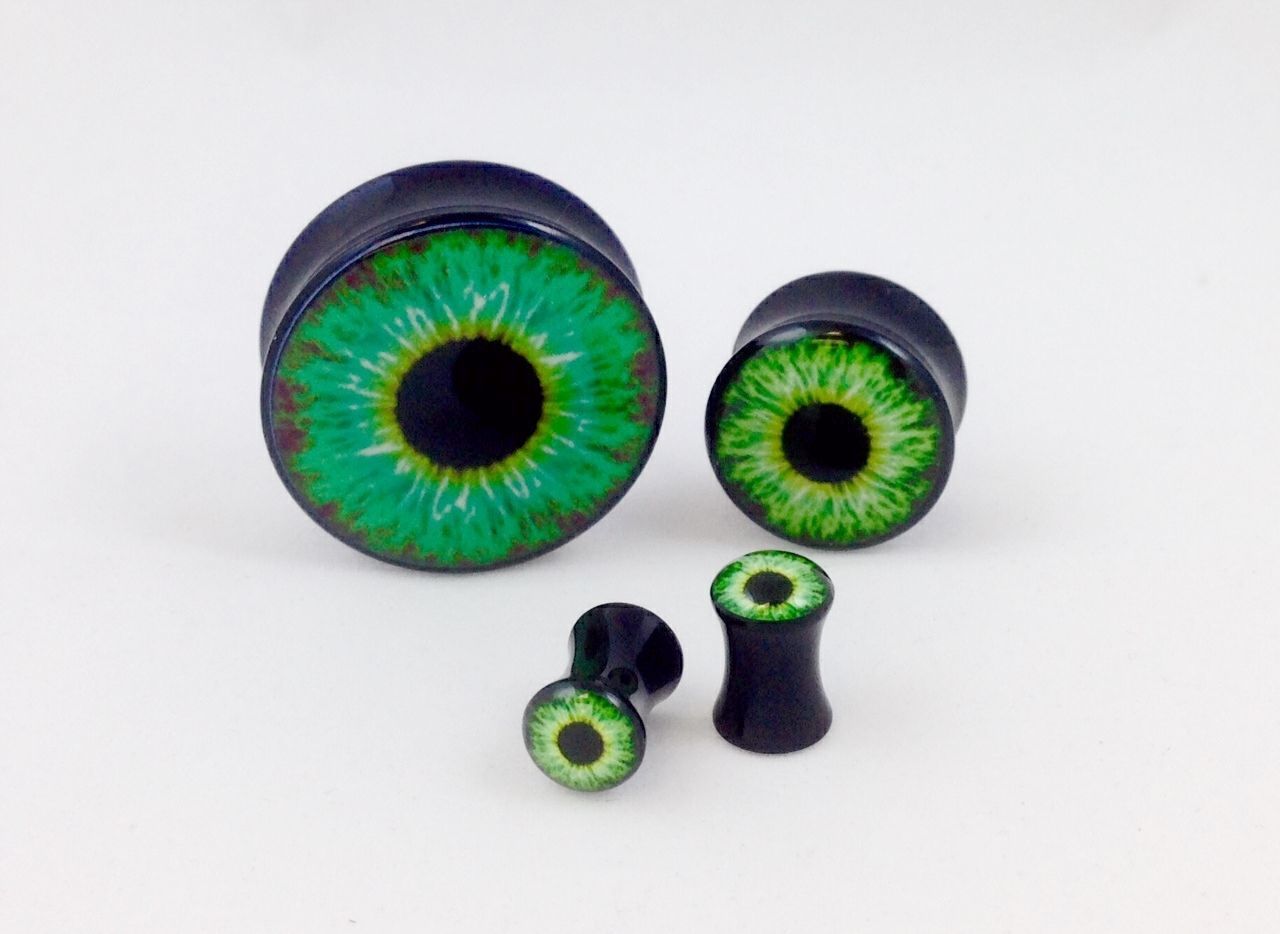10pc Green Eyeball Eye Double Flare Saddle Plugs- Supersize Gauge Wholesale Lot
