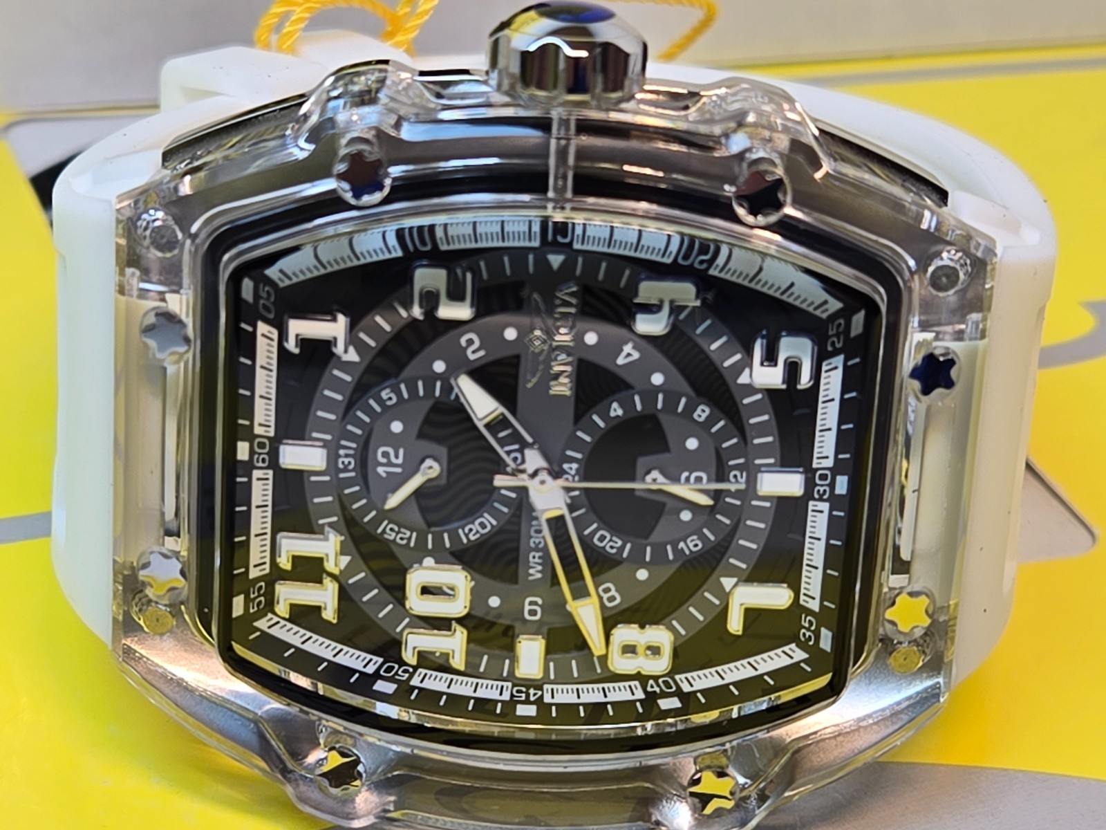Invicta Racing Cyclone Men’s Watch 48.5 mm Smoke Gray /White Silicone Band- NEW!