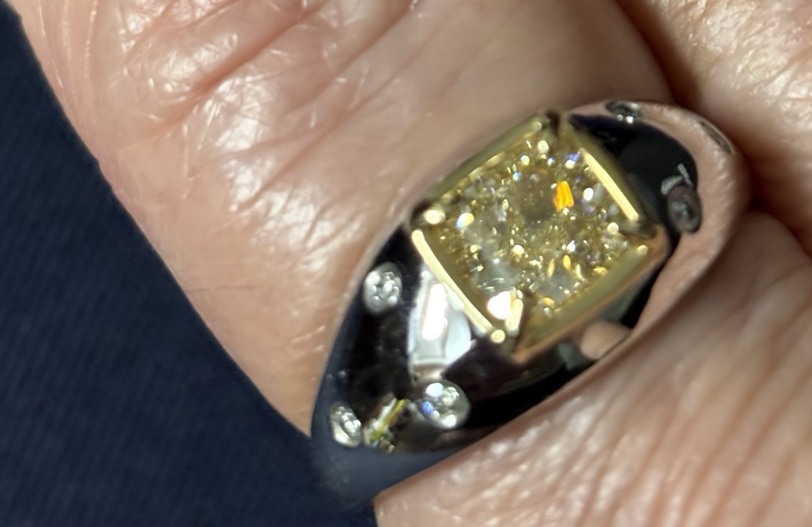 Yellow Diamond VS 1.51ct Cushion Cut 14kt White Gold ,band Gents/ladies Size9.5