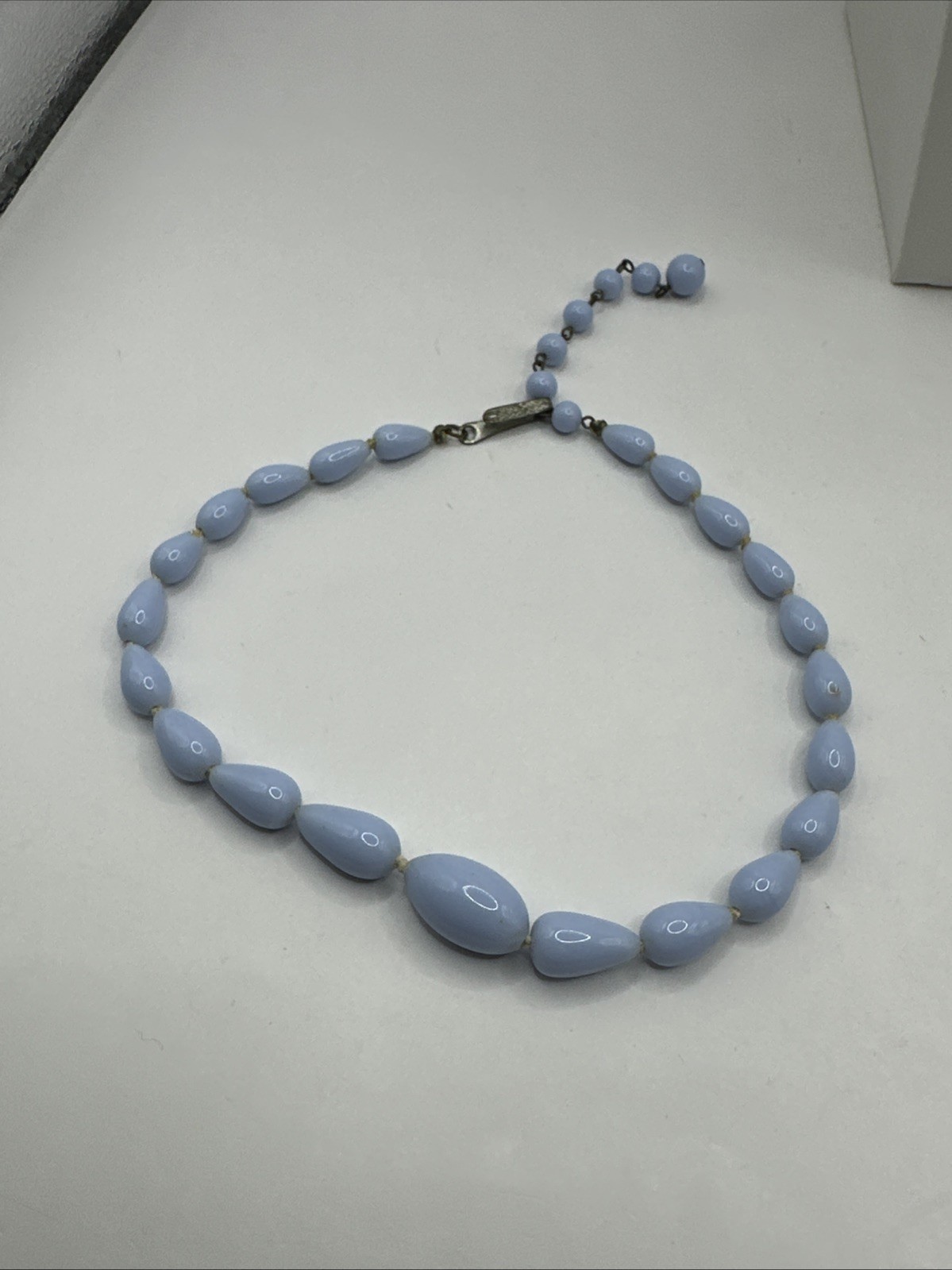 Beautiful Deco Periwinkle Light Blue Glass Bead Choker Necklace 13-15” Japan