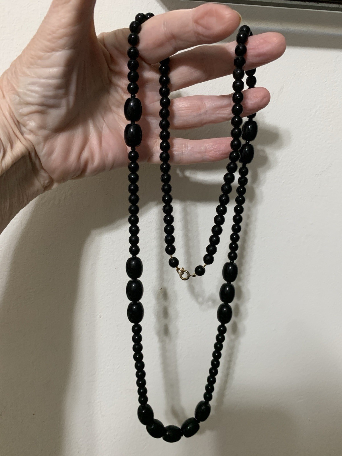 Vintage Black Onyx. In a 34”Strand, Prayer Bead Necklace. With circle closure.