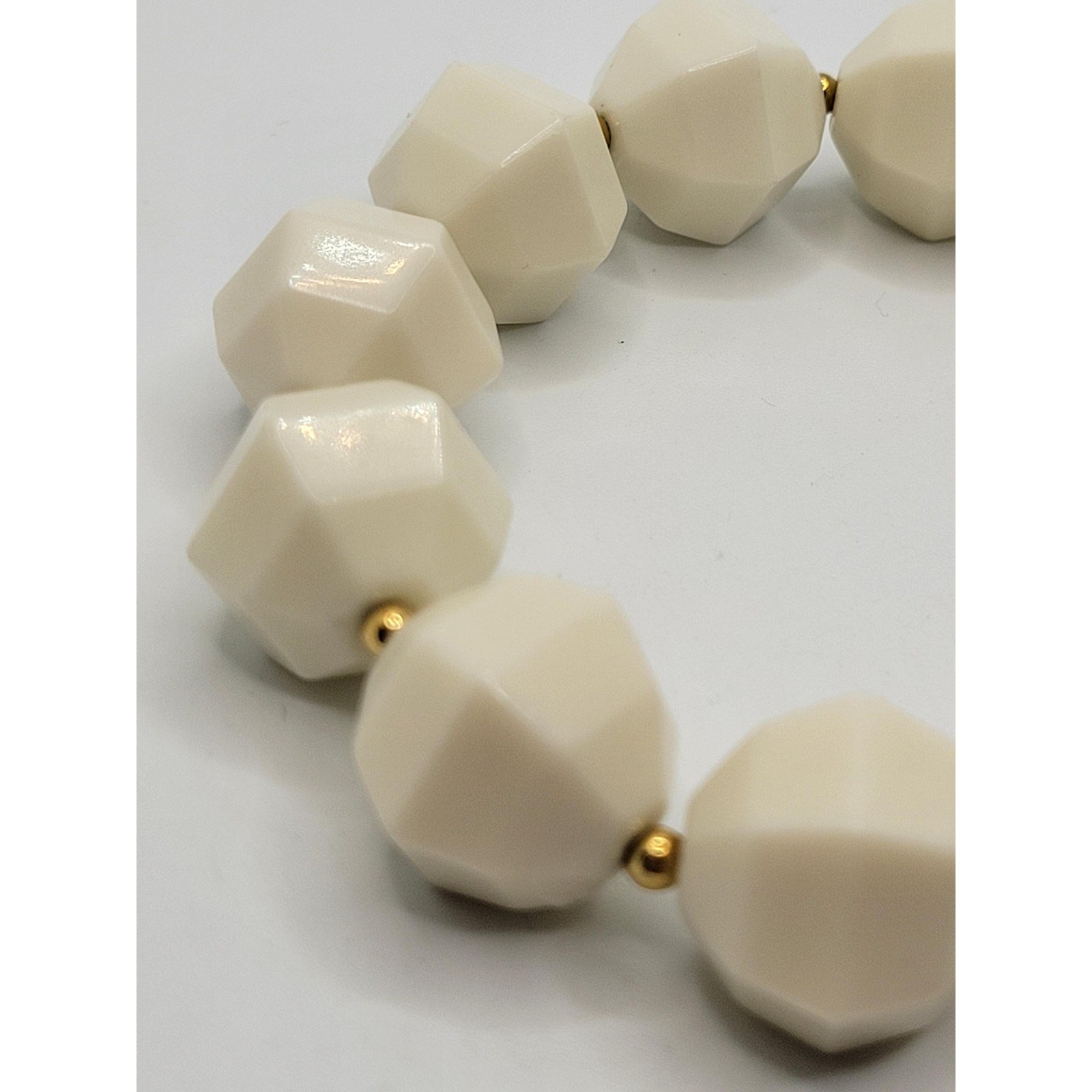 Kate Spade Chunky Stretch Bracelet Creamy White Faceted Acrylic Beads Signed