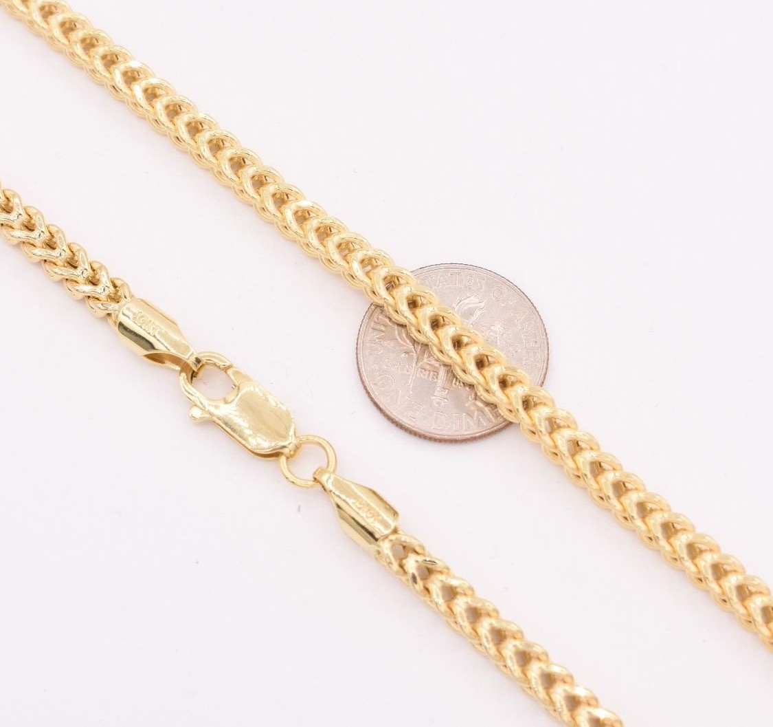 3.5mm Italian Square Franco Link Chain Pendant Necklace Real 10K Yellow Gold